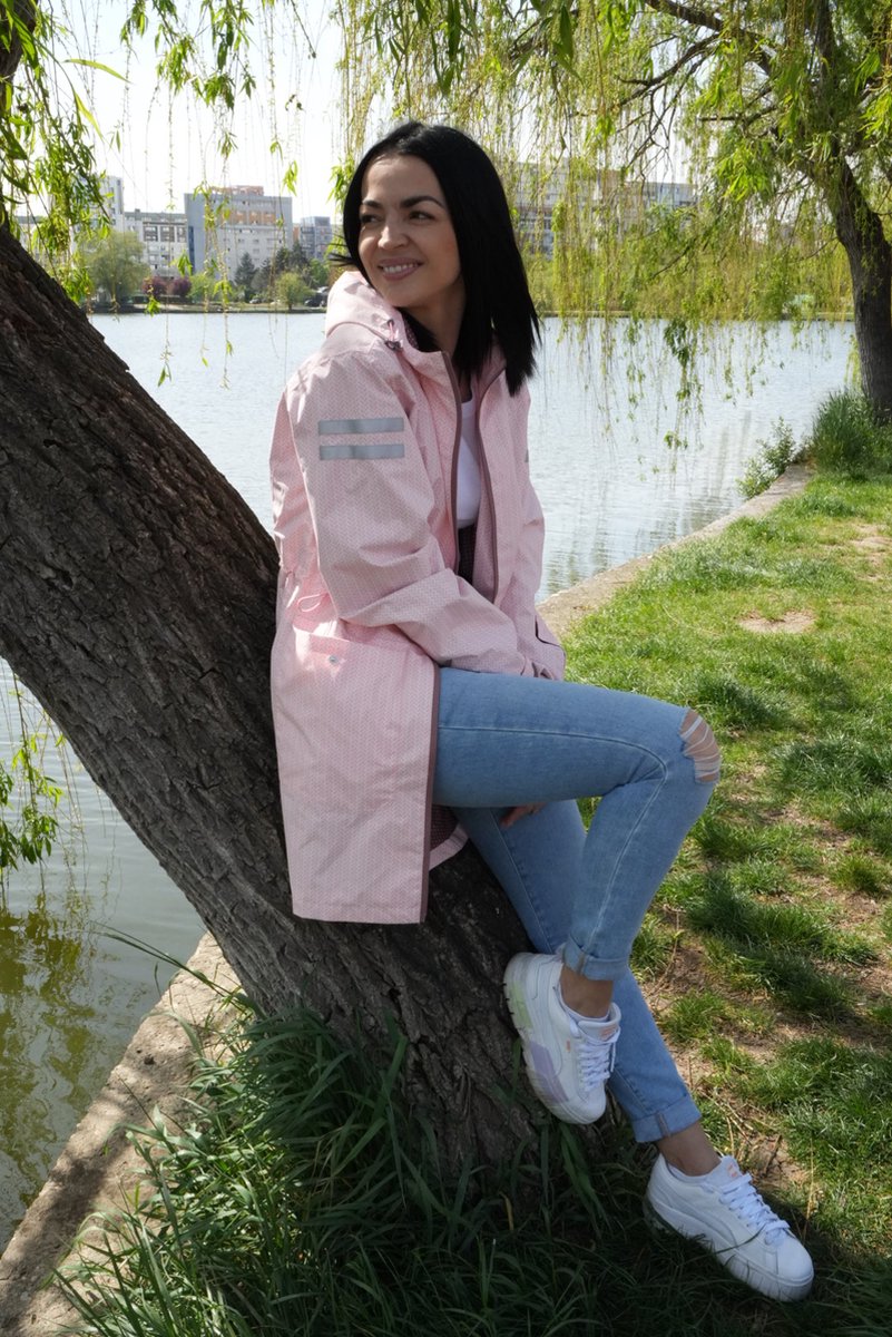 Ducksday - regenparka voor dames - halflang - reflectoren - regenjas - waterdicht - ademend - roze — afbeelding 4
