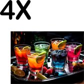 BWK Textiele Placemat - Gekleurde Cocktails op een Dienblad - Set van 4 Placemats - 40x30 cm - Polyester Stof - Afneembaar