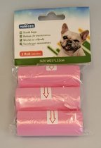 Gemakkelijk om erbij te hebben deze roze en handige poepzakjes voor je hond tijdens het uitlaten. De stevige zakjes zijn gemakkelijk mee te dragen in je jas of broek. (3 rollen = 45 zakjes)