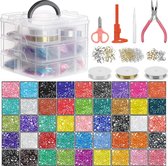 26880 Delen Glazen Seed Kralen Sieraden Maken Hobby Kit met Gereedschap en Opslagdoos Kleine Pony Kralen in Geassorteerde Kleuren, Elastieken Koord, Schaar, Tang en Pincet voor DIY