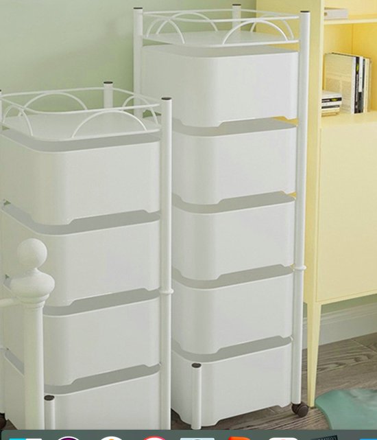Keukentrolley met 5 Lades | Wit Metaal & Houten Blad