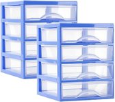 Plasticforte Ladeblokje/bureau organizer 2x lades - blauw/transparant - L18 x B21 x H23 cm - plastic