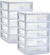 Plasticforte Ladeblokje/bureau organizer 2x lades - wit/transparant - L18 x B21 x H28 cm - plastic