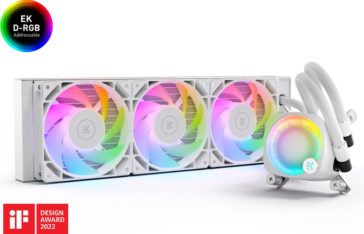 EKWB EK-Nucleus AIO CR360 Lux D-RGB White - Vloeistof-koelsysteem - afmeting radiator 360mm - voor Intel LGA 1700, 115x, 1200, 2011, 2011-3, 2066 - AMD AM5, AM4 - 3 x 120 mm PMW RGB fans - Koper, Aluminium - wit