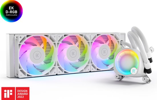 EKWB EK-Nucleus AIO CR360 Lux D-RGB White - Vloeistof-koelsysteem - afmeting radiator 360mm - voor Intel LGA 1700, 115x, 1200, 2011, 2011-3, 2066 - AMD AM5, AM4 - 3 x 120 mm PMW RGB fans - Koper, Aluminium - wit