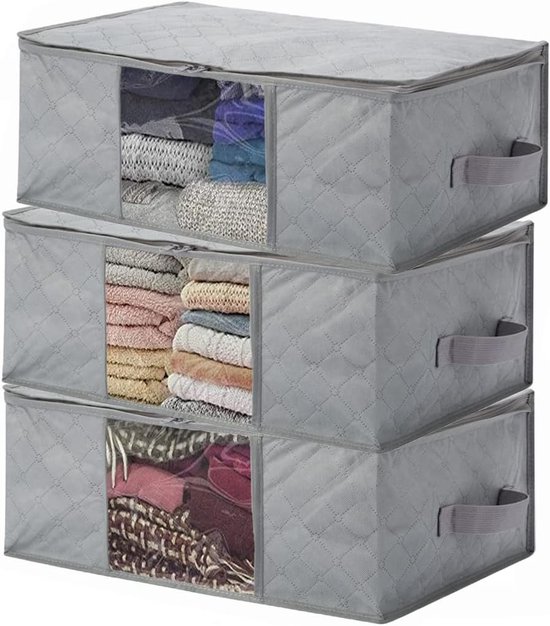 Rangement mural, lot de 4, organiseur à suspendre 3 compartiments, salle de  bain, pliable, 33 cm bambou tissu, gris