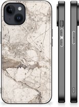 GSM Hoesje Geschikt voor iPhone 15 Plus Hoesje Bumper met Zwarte rand Marmer Beige