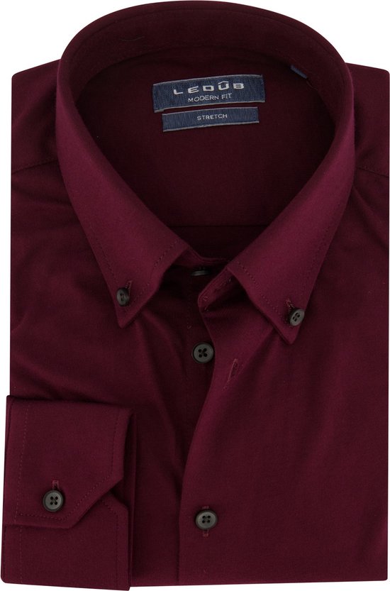 Ledub modern jersey fit overhemd - bordeaux rood - Strijkvriendelijk - Boordmaat: 41