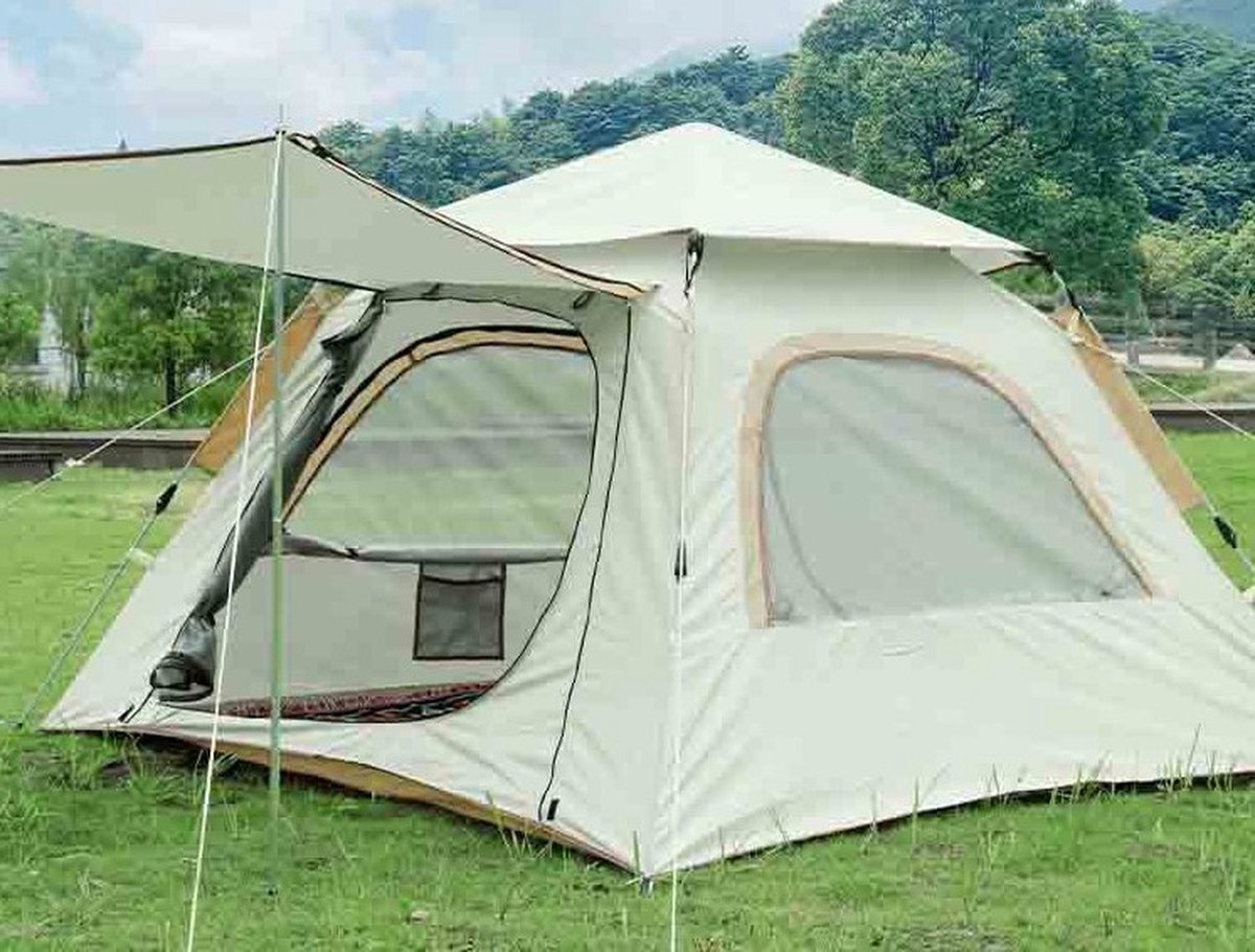 Orion Store - Tent –Familietent - 4 Persoons - Hoogwaardige Tent - Dubbele Deur Tent - Enkele Laag Volautomatische Outdoor Glamping Tent - Camping Tent – 3-4 Person Tent - Wolk Grijs