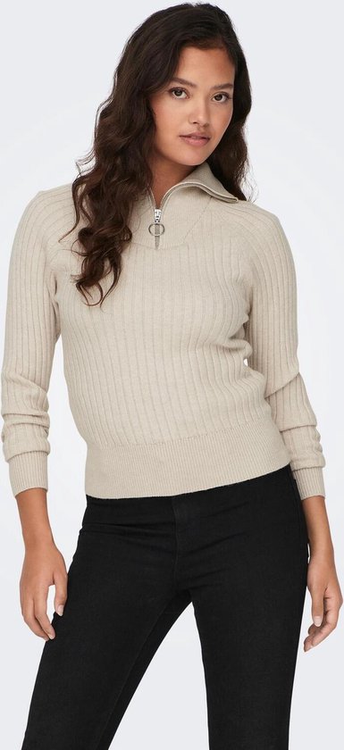 Jacqueline de Yong Trui Jdymagda L s Zip Neck Pullover Knt 15300681 Cement Dames Maat XS bol