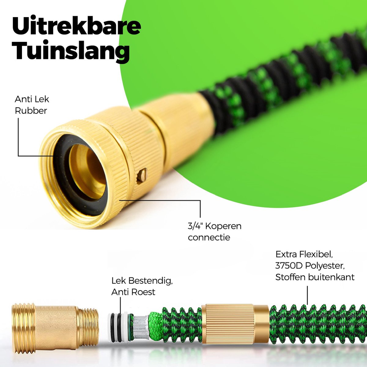 MD-Goods ® Super Sterk Uitrekbare Tuinslang 50 Meter Incl. Opbergtas, Koppelstukken, Sproeikop, Ophanghaak- Flexibel Elastisch thumbnail 7