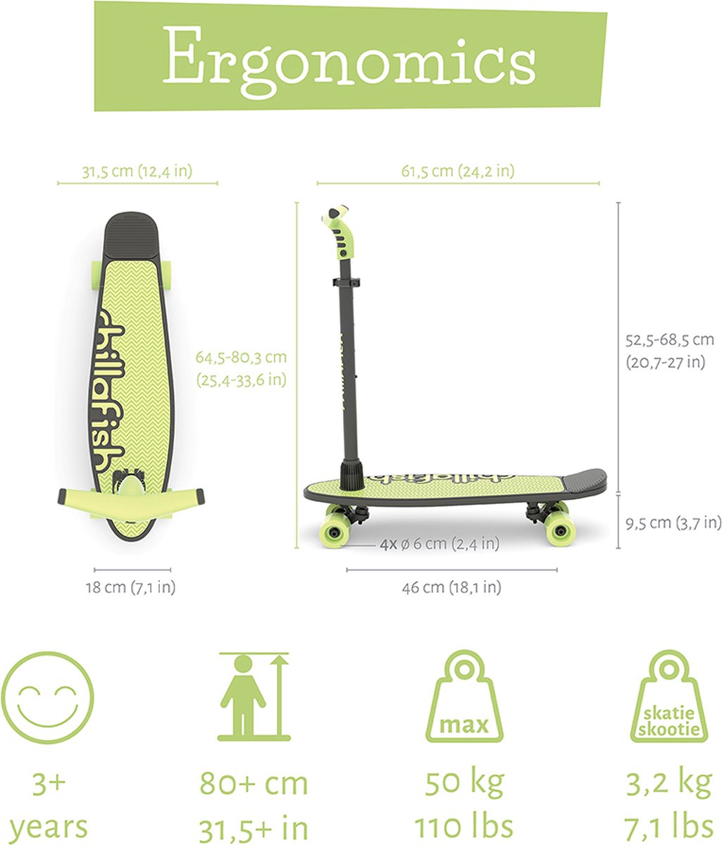 Chillafish Skateboard en Step 2-in-1 - Kinderstep omvormbaar naar Skateboard - Groen - Jongens en meisjes 3 jaar en ouder - Verstelbaar stuur - Model Skatieskootie 2 — afbeelding 2