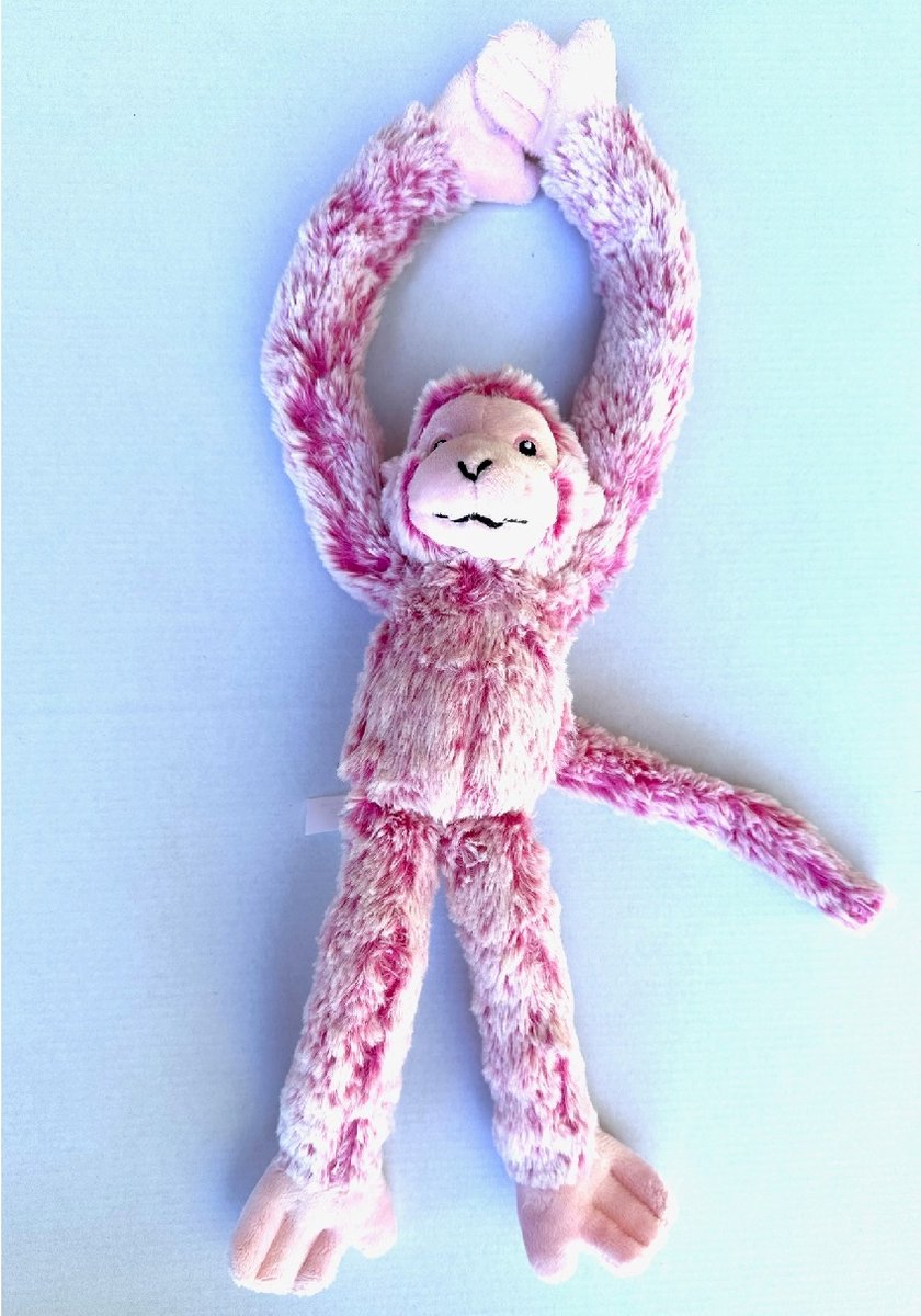 PIA Soft Toys Hangaap - Roze pluche aap van 32 cm met klittenbandhandjes