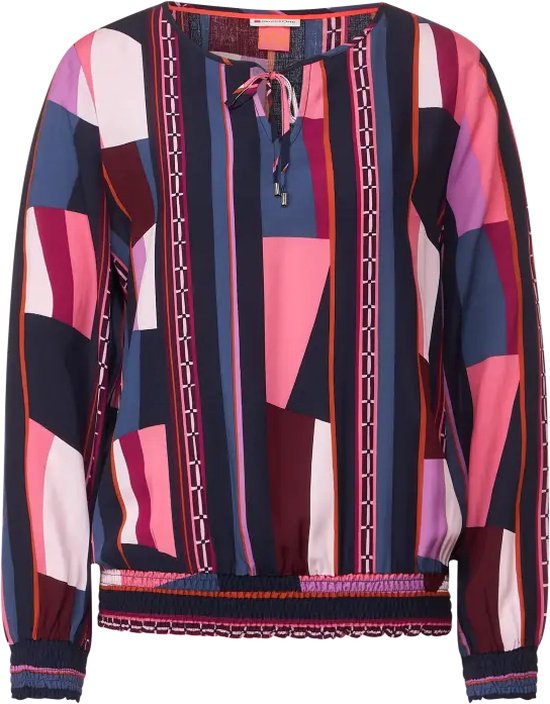 Street One blouse met smok details in print - kleur Purple Brown - maat 36