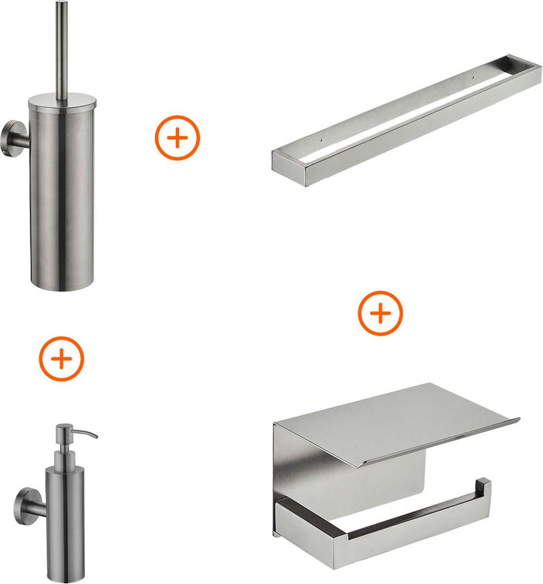 Toilet accessoires set Gun metal design met beugel en zeepdispenser