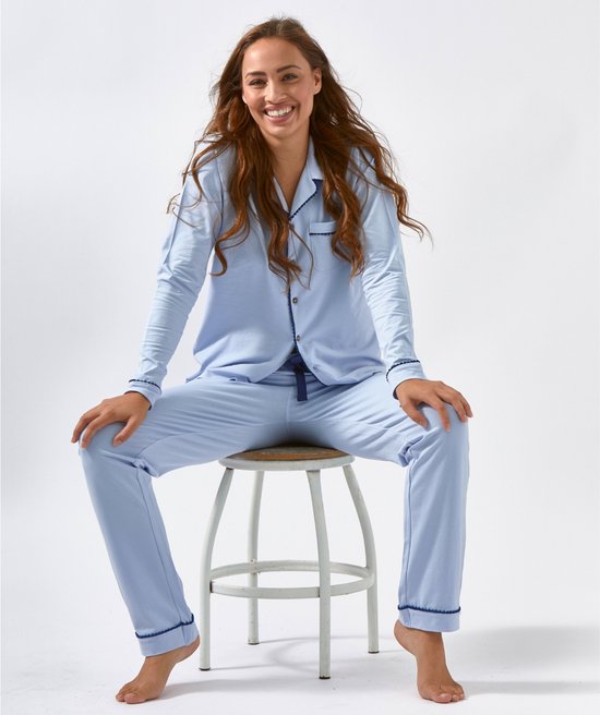 Little Label - dames pyjama - blauw - M/38-40 - Zachte BIO Katoen