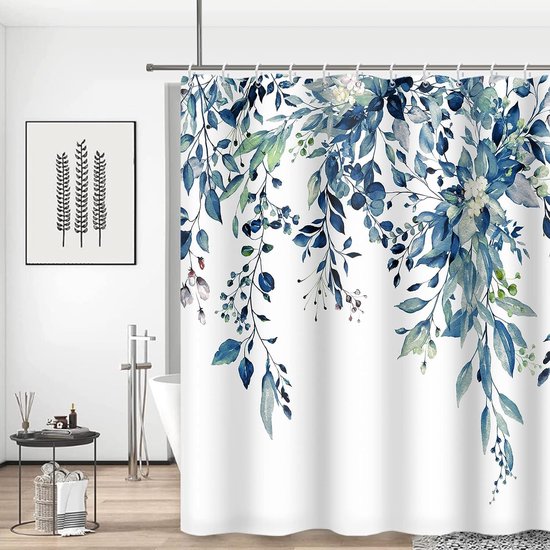 Douchegordijn, blauwe bloemen, badkamer, douchekordijnen, schimmel en