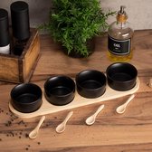Ensemble de bols de service 9 pièces noir avec cuillère et planche de service en bambou - ensemble de bols en céramique comme bols à tapas, bols à trempette, bol à snack