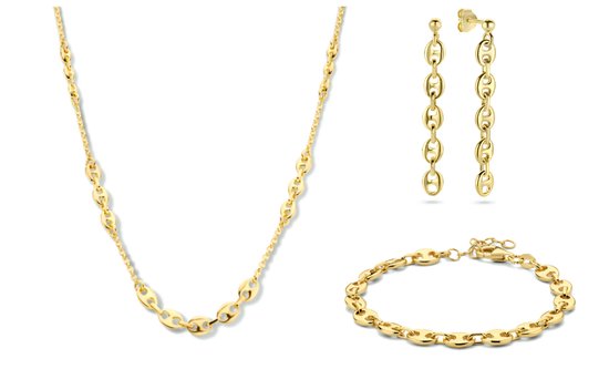 Schitterende SET : 14 Karaat Gold Plated Halsketting , Armband en Oorhangers Schakels | Sieraden Set