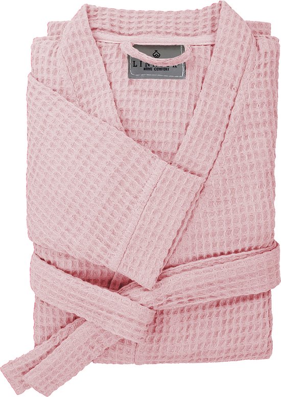 LINNICK Wafel Badjas - Maat M - Light Pink - Sauna badjas - 100% Katoen Badjas Dames - Badjas Heren - LINNICK