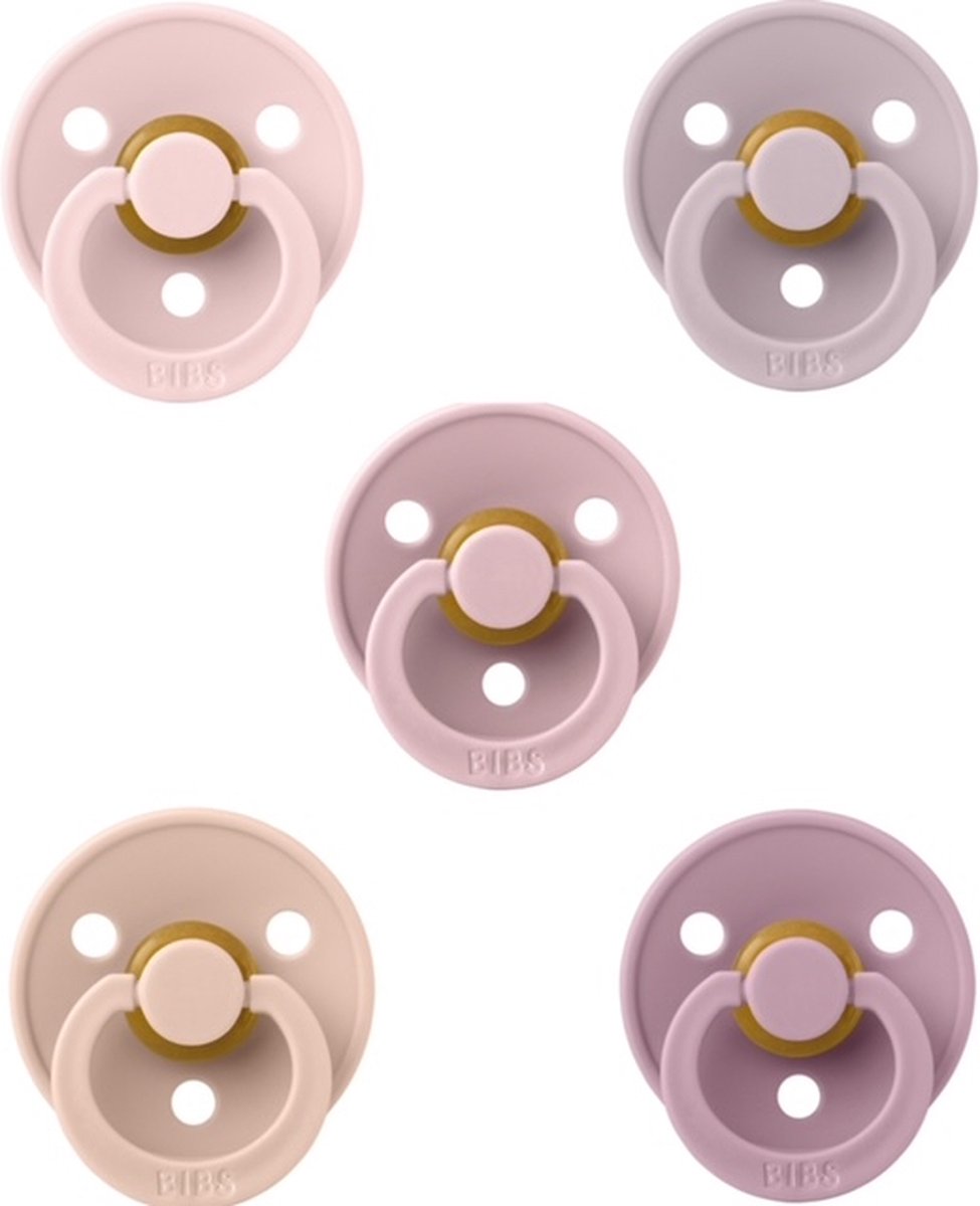 Goedkoopste Bibs fopspenen 0-6 maand set 5 stuks Pink Plum,Blush,Dusky Lilac,Blossom en Heather maat 1