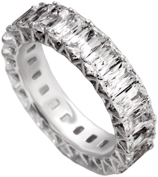 Diamonfire - Zilveren ring met steen Maat 19.0 - Rechthoekige steen - Chaton zetting