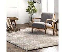 Flycarpets Solid Hoogpolig & Wasbaar Effen Vloerkleed - Beige / Naturel - Tapijt Woonkamer- 160x230 cm