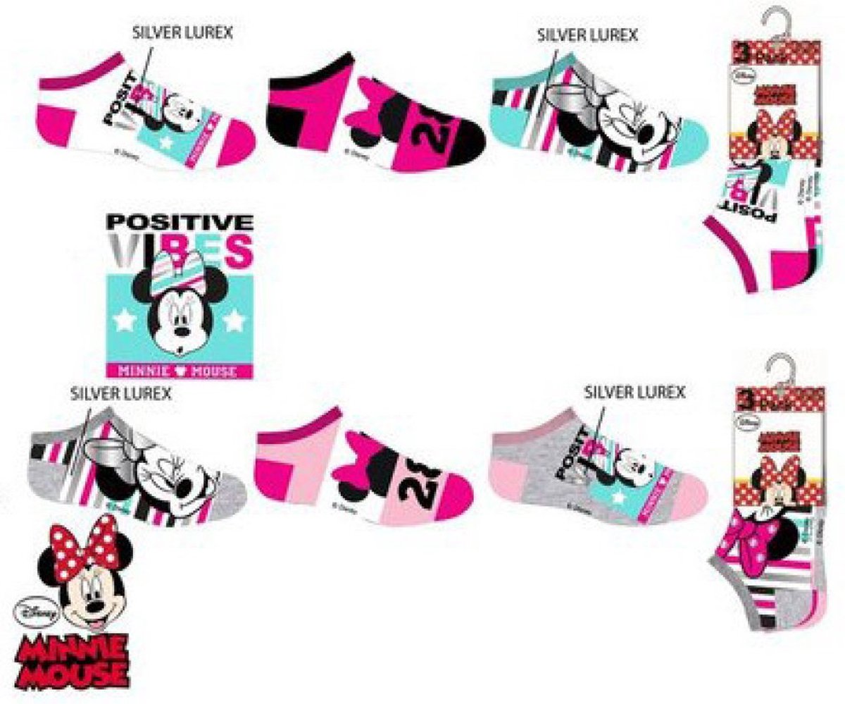 Minnie Mouse | 6 Paar | Roze | Blauw | Grijs | Maat 23-26