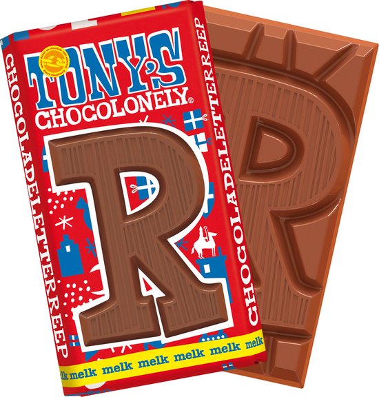 Foto: Tony s chocolonely chocolade letter r melkchocolade reep sinterklaas cadeau schoencadeautje sint fairtrade belgische chocolade 180 gram