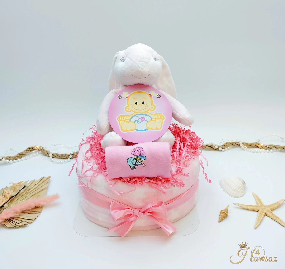 Goedkoopste Kraamcadeau meisje - Hawsaz.nl Cadeau - Luiertaart voor meisje - Originele Babycadeau's - 27 luiers New Born 3-6 kg - Luiertaart Blauw - Babycadeau - Babyverzorging - Babygeschenkset - Babyshower - Gepersonaliseerde cadeaus - Babydeken - Baby knuffel