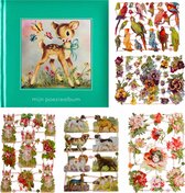 Poëziealbum - 16x16 - Groen - S7 - Hertje met vlinders - met 5 vellen Poëzieplaatjes - Versjes - Gedicht - Cadeau - Sint - Geschenk - Knutselen - Hobby - Creatief - Scrapbook - Poezie
