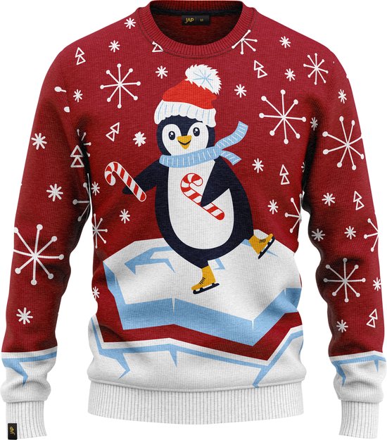 JAP Christmas Kersttrui voor kinderen (maat 110/116) - 100% Gerecycled - Kriebelt niet - Kerstcadeau - Foute Kersttrui jongens en meisjes (5/6 jaar) - Skateguïn - Rood
