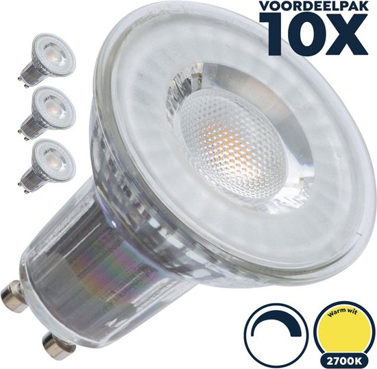 Voordeelpak GU10 led spot 5 Watt, dimbaar, 5W vervangt 50W, warm wit (2700K), 350 lumen, 230V, Ø50mm diameter