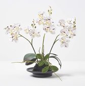 Orchidée artificielle moyenne en pot, grande orchidée artificielle à fleurs blanches, orchidée décorative Phalaenopsis en pot en céramique blanche, fleurs artificielles décoratives, 38 cm de haut