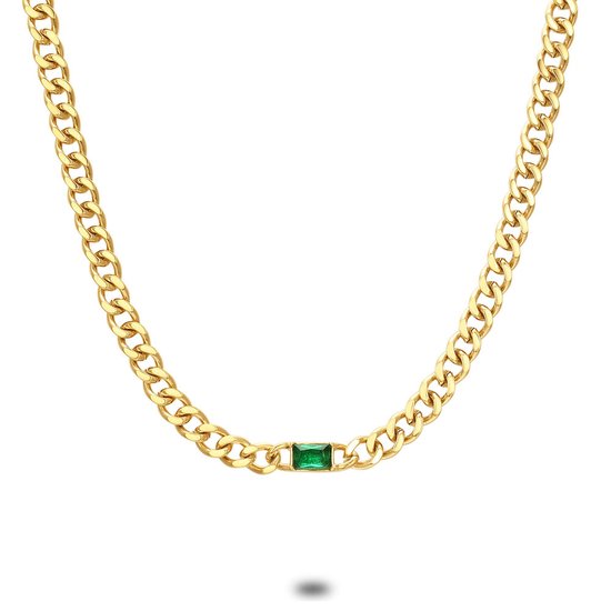 Twice As Nice Halsketting in goudkleurig edelstaal, gourmet met rechthoekig groen zirkonia 40 cm+5 cm