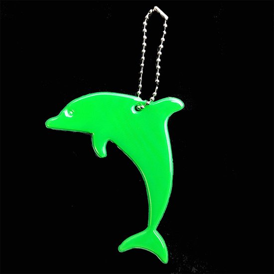 Reflecterende sleutelhanger - 1 stuks - Dolfijn - Groen