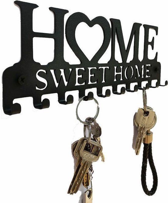 TDR - Porte-clés - avec texte : Home Sweet Home - pour le mur (support avec 10 Crochet) - Décoratif - Porte-clés en métal pour porte d'entrée, Cuisine ou Garage - Décoration murale Vintage - Zwart