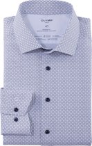 OLYMP 24/7 modern fit overhemd - popeline - wit met taupe en blauw dessin - Strijkvriendelijk - Boordmaat: 42