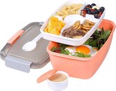 Slacontainer van PP, Go To lunchbox met 5 vakken, Bento Box met fruithouder voor salade en snacks, 2 l, lekvrij, slakom, vaatwasser- en magnetronbestendig (roze)