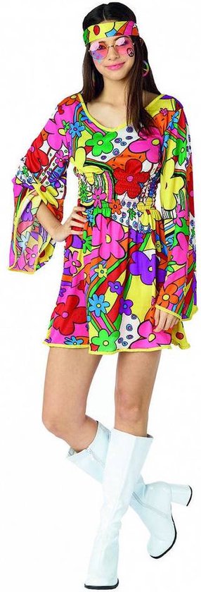 Hippie verkleedjurk - Hippie kleedje met hoofdband in felle kleuren | bol