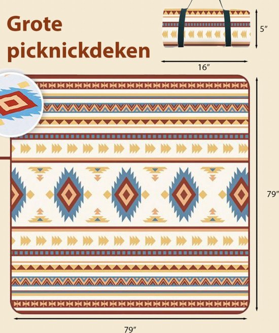 Couverture de pique-nique ZYLARO, 200x200cm, imperméable double face, adaptée à la machine à laver, couverture de plage portable sans sable, pour camping, parc, jardin, plage, pique-nique, randonnée, barbecue, nouveau motif bohème