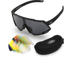 foto van R2B® Fietsbril met 5 verwisselbare lenzen voor elk weertype - Unisex & Universeel - Sportbril - Zonnebril voor Heren en Dames - Fietsaccessoires - Zwart