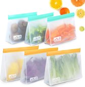 Herbruikbare levensmiddelenzakken, 6 stuks, PEVA siliconen zakken, herbruikbare herbruikbare herbruikbare voedselzakken met ritssluiting