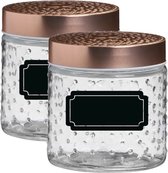 Pot de conservation Blair - 4x - 500 ml - verre - couvercle en cuivre - étiquettes incluses