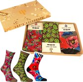 Sock My Feet geschenkdoos sokken dames 39 42 - cadeau voor vrouw - duurzaam - naadloos - Parrot Kiwi Trendy Flowers