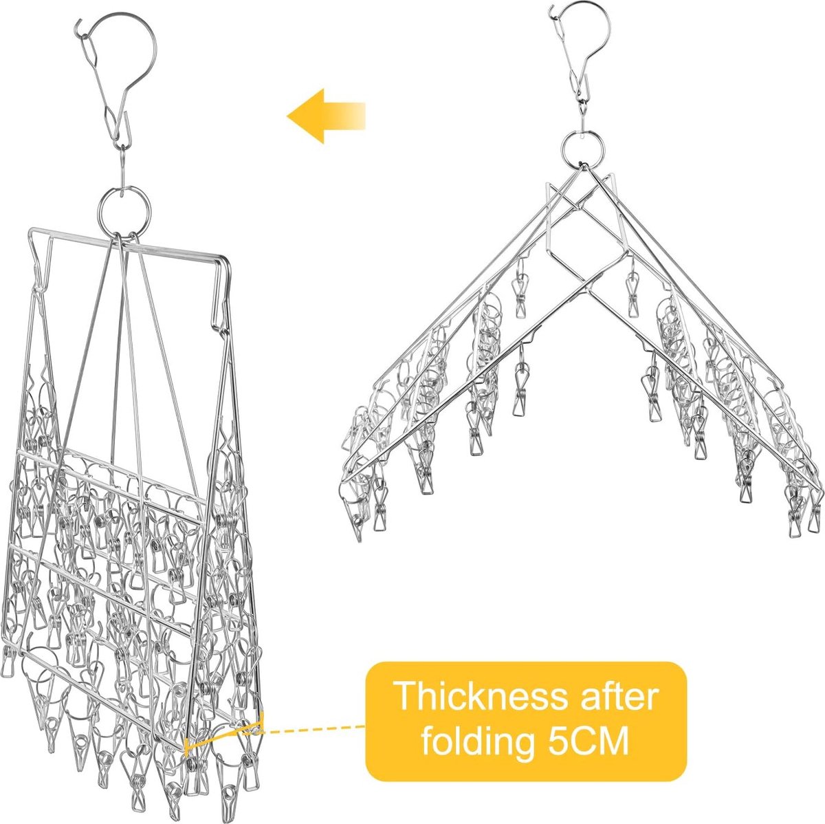 Goedkoopste Sock Dryer Foldable Stainless Steel Space Saving Drying Rack for Socks, Underwear, Baby Clothes and Small Laundry Items - 52 Clips