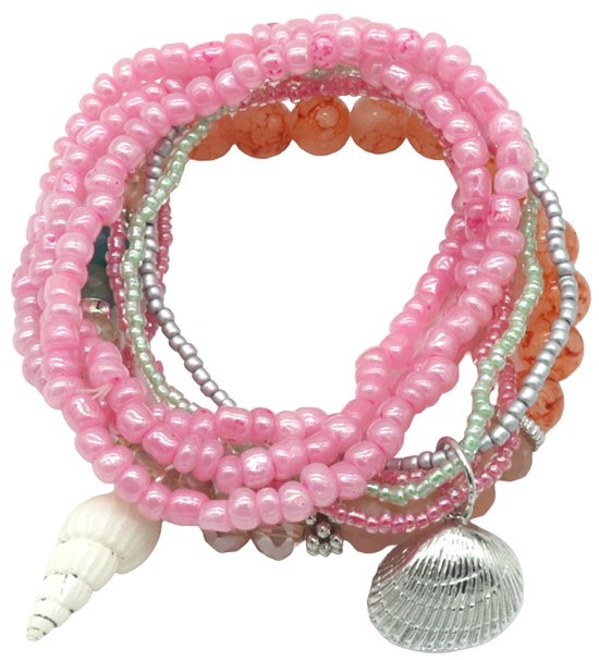 Set Bracelets - Perles et Coquillage - 3 Pièces - Rose