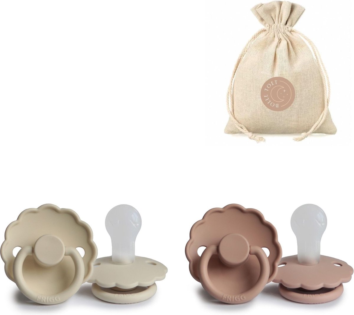 Goedkoopste Frigg spenen daisy - siliconen - T2 - blush & cream - 6-18 maanden BolleToet speenzakje