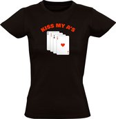 T-shirt pour femme Kiss My A's | Cartes | jeu de cartes | poker | Humour | drôle | Noir
