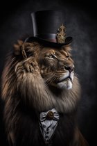 Klassieke leeuw met hoed - plexiglas schilderij - 100 x 150 cm